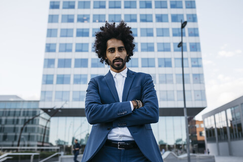 Spain, Barcelona, portrait of confident young businessman in the city stock photo