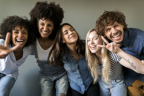 Group portrait of cheerful friends stock photo