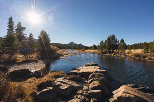 USA, Kalifornien, Yosemite-Nationalpark, Tuolumne-Wiesen im Gegenlicht der Sonne - KKAF03019