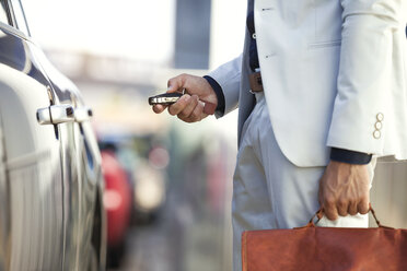 Businessman unlocking his car, close up - JSRF00078