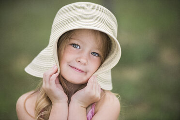 Portrait of cute girl wearing hat - CAVF56151