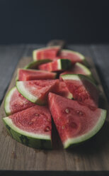 Close-up of watermelon slices on cutting board - CAVF56371