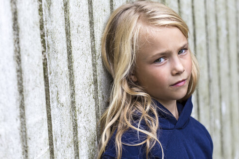 Portrait of unhappy blond girl stock photo