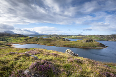 United Kingdom, Scotland, Scottish Highland, Sutherland, Kinlochbervie, Loch Inchard and sunlight - ELF01956