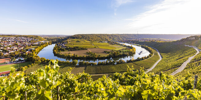 Deutschland, Baden-Württemberg, Mundelsheim, Neckarschleife und Weinberge - WDF04909