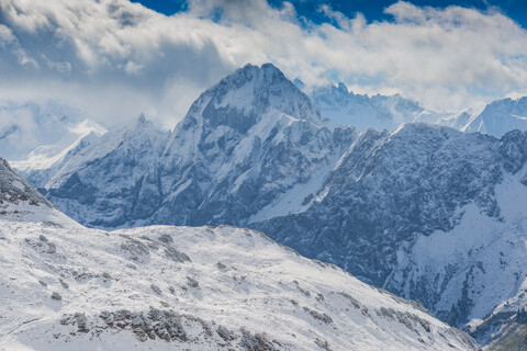 Deutschland, Bayern, Allgäu, Allgäuer Alpen, Blick vom Zeigersattel auf Höfats im Winter, lizenzfreies Stockfoto