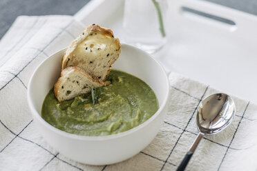 Close-up of dip with bread in serving tray - CAVF56796