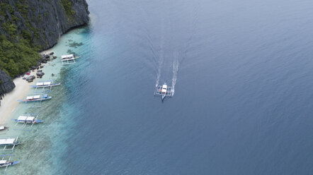 High angle view of outrigger boat in sea - CAVF56948