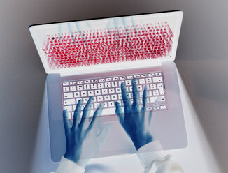 Hände eines Hackers, der einen Computervirus auf einem Laptop programmiert - ABRF00256