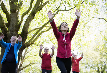 Aktive Senioren üben Tai Chi im Park - CAIF22298