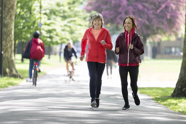 Aktive ältere Frauen, die im Park joggen - CAIF22319