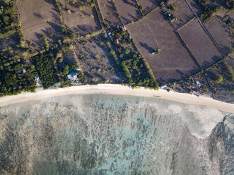 Indonesia, West Sumbawa, Aerial view of Jelengah beach, Scar reef surf beach - KNTF02432