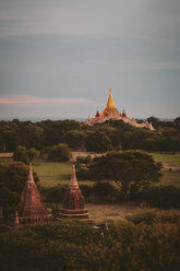 High angle view of Ananda Temple on landscape against cloudy sky during sunset - CAVF58187