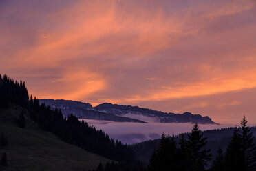 Germany, Bavaria, Swabia, Allgaeu Alps, Oberallgaeu, near Grasgehren, Gottesackerplateau at sunset - LBF02289