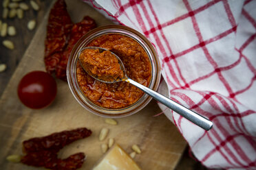 Glass of homemade tomato pesto - LVF07587