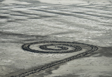 High angle scenic view of spiral jetty at Great Salt Lake - CAVF59252