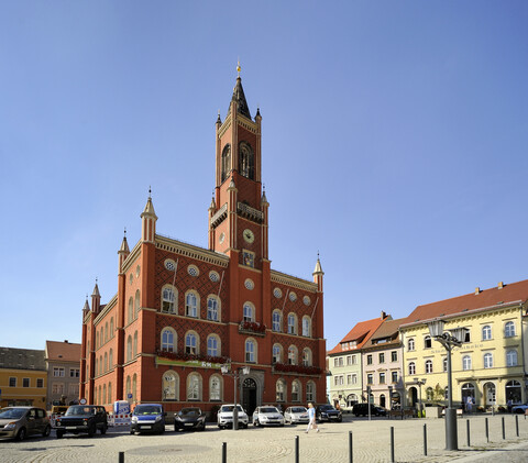 Deutschland, Sachsen, Kamenz, Marktplatz, Rathaus, lizenzfreies Stockfoto