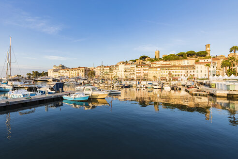 France, Provence-Alpes-Cote d'Azur, Cannes, Le Suquet, Old town, fishing harbour and boats - WDF04919