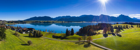 Deutschland, Bayern, Ostallgäu, Region Füssen, Dietringen, Luftaufnahme des Forggensees, lizenzfreies Stockfoto