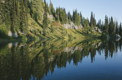 Sheep Lake und Bergwald im Herbst, Mount Baker Snoqualmie National Forest, Washington, lizenzfreies Stockfoto