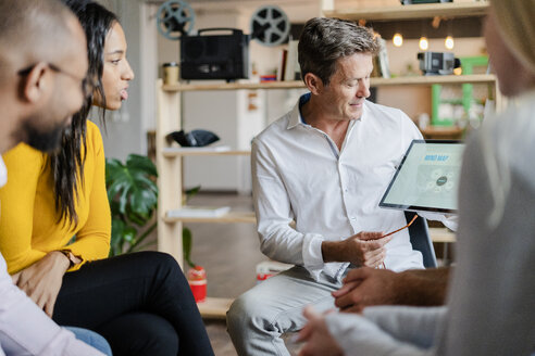 Businessman leading a presentation in loft office - GIOF05230