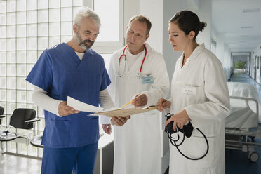 Ärzte besprechen Krankenakte auf dem Krankenhausflur - FSIF03411