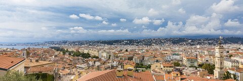 France, Provence-Alpes-Cote d'Azur, Nice, Old town and rain clouds, panoramic view stock photo