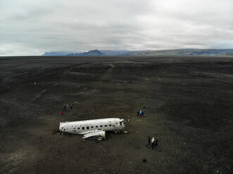 Airplane wreck on black sand beach, Solheimasandur, Iceland - AURF07903