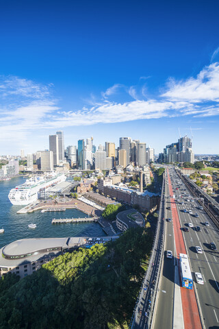 Australien, New South Wales, Sydney, Blick von der Hafenbrücke, lizenzfreies Stockfoto