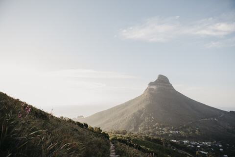 South Africa, Cape Town, sunset at Kloof Nek with view to Lion's Head stock photo