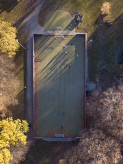 Germany, Wuppertal, Kaiserhoehe, Aerial view of soccer field in autumn - SKA00105