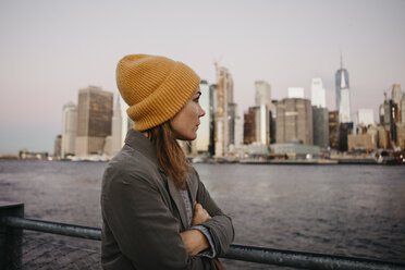 USA, New York, New York City, Female tourist at East River - LHPF00314
