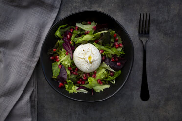 Orientalischer Salat mit Minze, Pistazien, Granatapfelkernen und Burrata-Käse - LVF07635