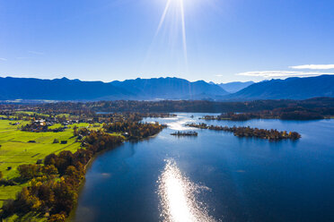 Germany, Bavaria, East Allgaeu, Garmisch-Partenkirchen district, Alpine Foreland, Aerial view of Staffelsee lake with islands - AMF06569