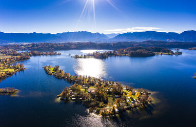 Germany, Bavaria, East Allgaeu, Garmisch-Partenkirchen district, Alpine Foreland, Aerial view of Staffelsee lake with islands - AMF06573