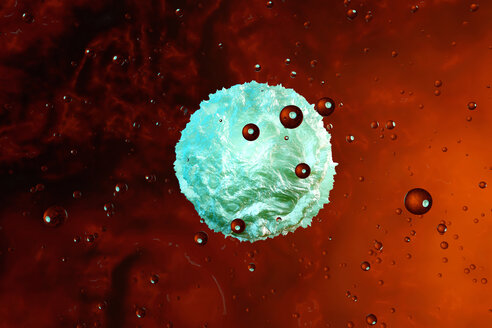 3D gerenderte Illustration, eine deformierte Zelle, die in einem lebenden Organismus schwimmt - SPCF00303