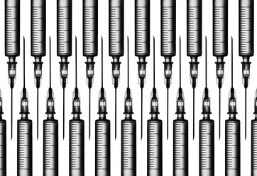 Multiple syringes organized in a pattern over white background - DRBF00120