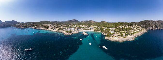 Spain, Baleares, Mallorce, Calvia region, Costa de la Calma, Aerial view of Camp de Mar - AMF06586