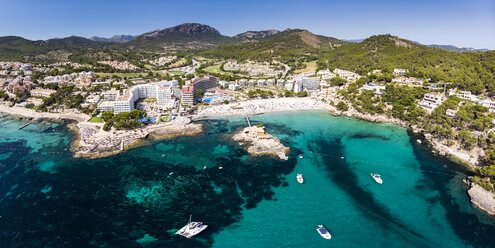 Spain, Baleares, Mallorce, Calvia region, Costa de la Calma, Aerial view of Camp de Mar - AMF06588