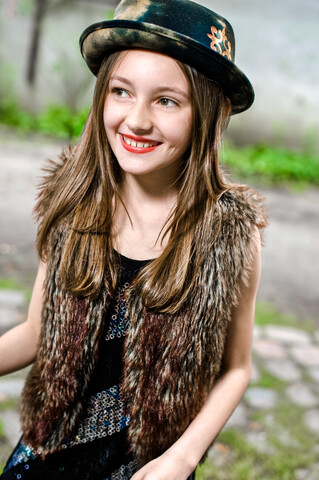 Portrait of fashionable girl with wearing red lipstick stock photo