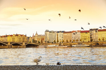 Tschechische Republik, Prag, Altstadt, Moldau im Abendlicht - JUNF01656