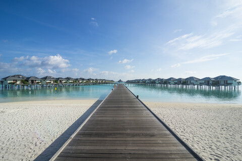 Maledives, Ari Atoll, Nalaguraidhoo, Sun Island Resort, pier to bungalows stock photo