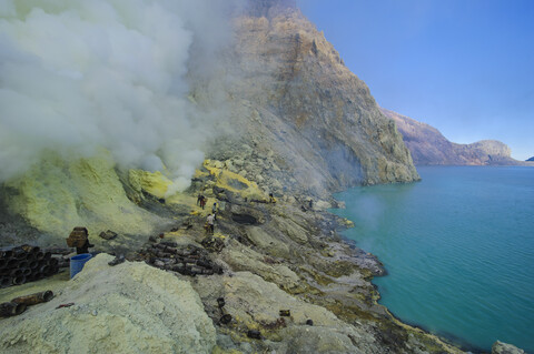 Indonesien, Java, saurer Ijen-Kratersee, lizenzfreies Stockfoto