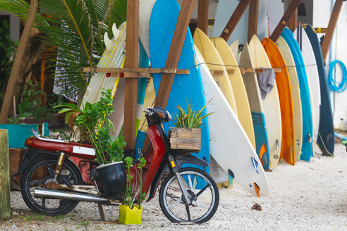 Motorcycle and surfboards, Thulusdhoo, Male, Maldives - AURF08223