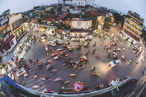 Vietnam, Hanoi, aerial view of the city most busy crossing stock photo