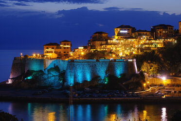 Montenegro, Ulcinj, Adriatic coast, old town at dusk - SIEF08288