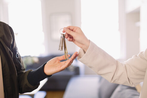 Immobilienmakler übergibt Schlüssel an Hauseigentümer - CAIF22485