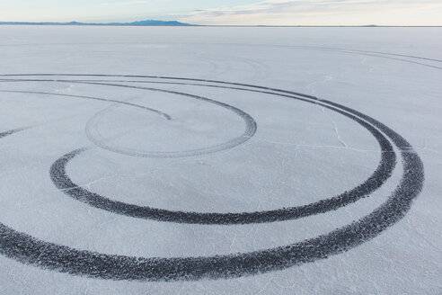 Detail der Reifenspuren auf den Salt Flats in der Morgendämmerung - MINF10027