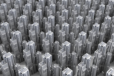Graue Wolkenkratzer bilden eine einheitliche Stadt, 3D Rendering - SPCF00318