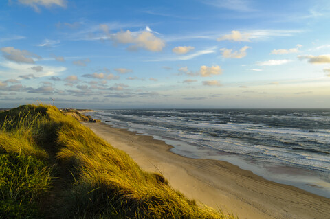 Denmark, Jutland, Lokken, dune landscape and North Sea stock photo